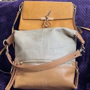 Sondra Roberts Squared Tan & Light Gold Shoulder Bag & Tan Crossbody EUC